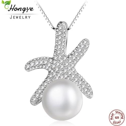 Hongye 2020 New Design 10mm Big Natural Freshwater Pearl Starfish Pendants 925 Sterling Silver Necklace Lovely for Women Jewelry