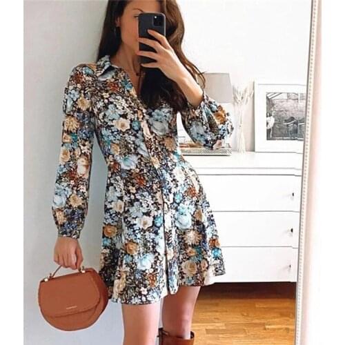 Foridol Button Up Spring Autumn Shirt Dress Women Long Sleeve Print Floral Dress Women Casual Short Boho Dress Vestidos 2021
