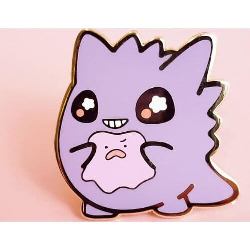 Anime Pokemons Happy Ghost Gengar Hard Enamel Pin Cartoon Ditto Badge Fashion Funny Lapel Backpack Pins Decor Unique Gift