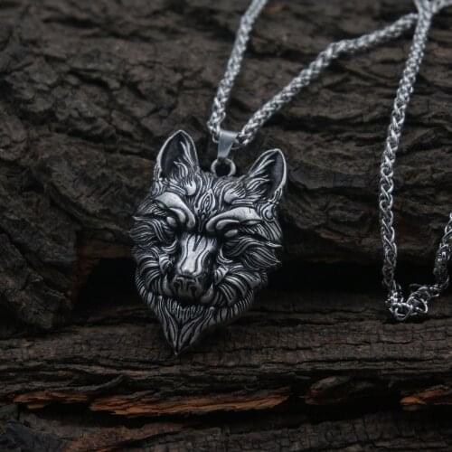 12pcs Original Wolf Head Men Necklace Chain Wolf Pendant Animal Wolf Gift Pagan Wiccan Jewelry