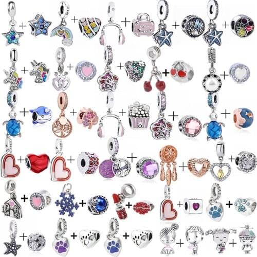 2Pcs Buy 1 Get 1 Free Exquisite Star Rainbow Pendant Beads Fit Original Brand Charms Bracelet Necklaces For Women Jewelry Making