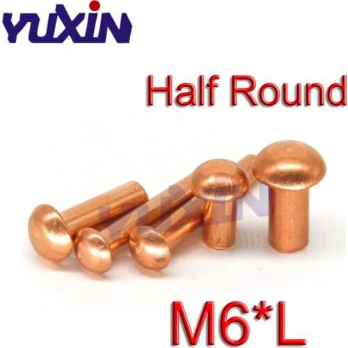 20/10Pcs GB867 M6*L Copper Rivet Pan Head Solid Rivets Brass Half Round Solid Rivet Cap Nail 8-50mm Length 6mm Diameter