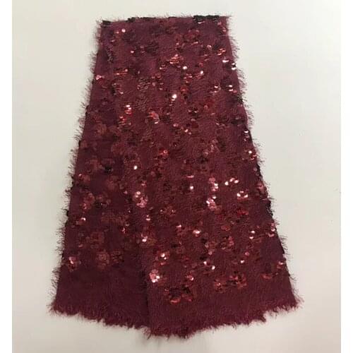 2021 High Quality African Lace Fabric Wine French Net Embroidery Sequins Tulle Lace Fabric For Nigerian party Dress X19651