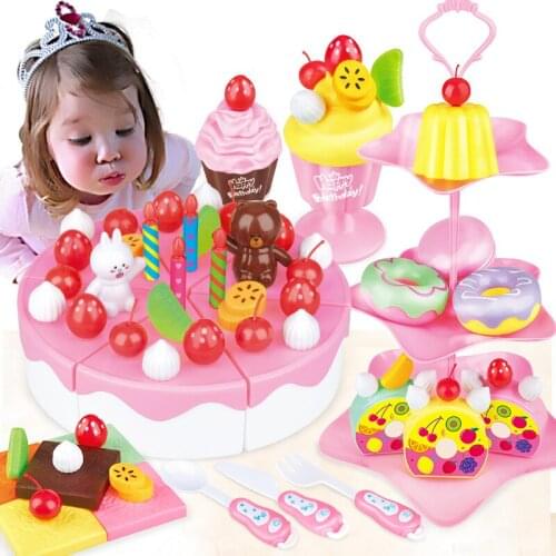 39-63Pcs DIY Pretend Play Fruit Cutting Birthday Cake Kitchen Toys Set Food Juguete Toy Pink Blue Gift for Girls Kids Children