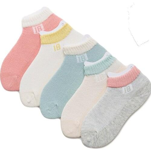 5 Pcs Spring Summer Thin ChildrenS Socks ChildrenS Mesh Socks Soft Cotton Breathable Sweat Absorption Fashion Casual