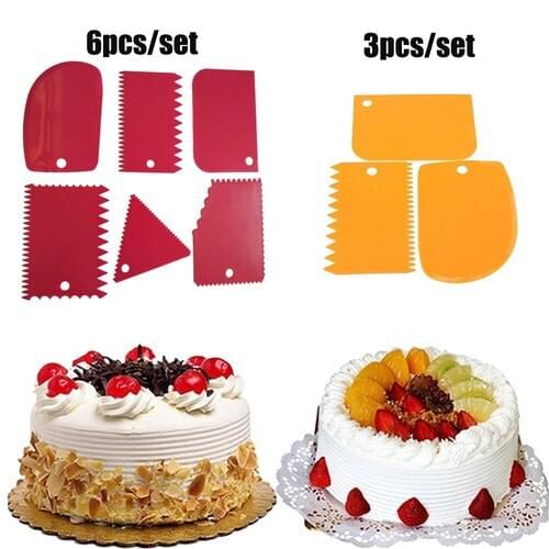 6pcs Useful Plastic Dough Icing Fondant Scraper Cake Decorating Baking Pastry Tools Plain Smooth Jagged Edge Spatulas Cutters