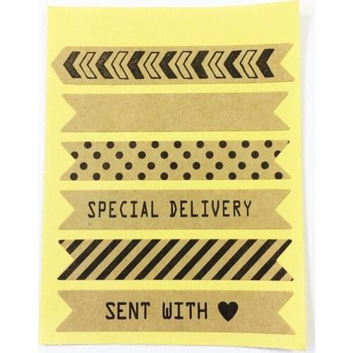 600 Pcs/lot Vintage Stripe Design Kraft Paper Sticker For Handmade Products Sent With Heart DIY Gift Seal Sticker Blank Labels