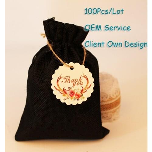 Organza Bag Tag Natural Burlap Bag Tag White/Brown/Black/Black Kraft Paper Card Printing Hangtag Can Customized