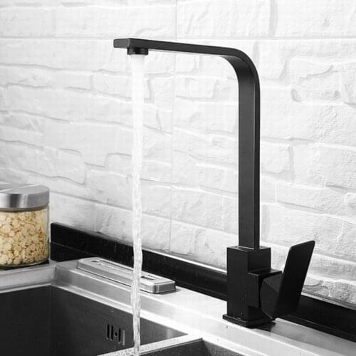 Black Kitchen Sink Faucet 304 Stainless Steel Square 360 Degree Rotatable Cold and Hot Water Mixer Tap Basin Faucets 7 Bend Pipe