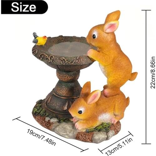 Home Resin Bunny Rabbit Statue Outdoor Solar Powered LED Light Patio Decors