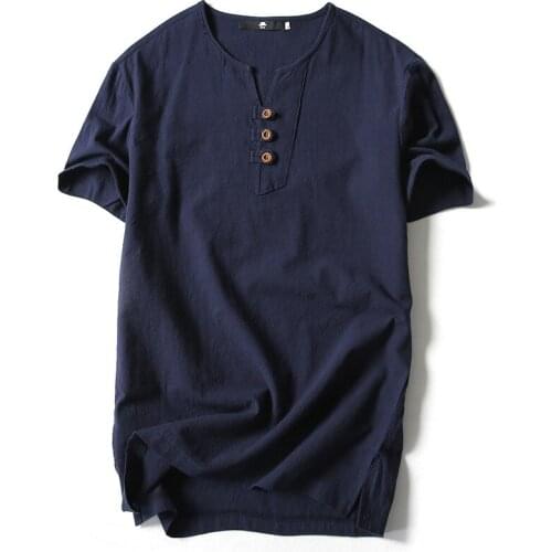 Vintage V Neck Tees Plus Size Oversize Black White Tops Men T Shirt Summer Men Cotton Tshirts Casual Short Sleeve Chinese Style