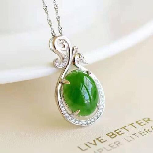 Natural Hetian Jade Egg Noodles Pendant 925 Silver Jade Necklace Set with Jade Jewelry Is Designed for Women Jewelry Gifts