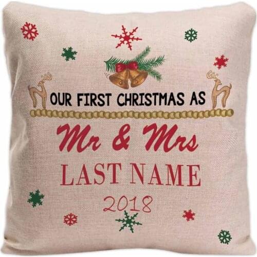Personalized Couple Names Decorative Throw Pillow Case Ours First Christmas Custom Names Cute Christmas Gift Pollow Cover