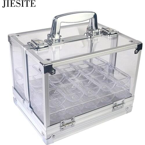 JIESITE 600PCS Poker Chips Suitcase Portable Large Cases With Password Acrylic Transparent Double Open High Quality Coin Boxes