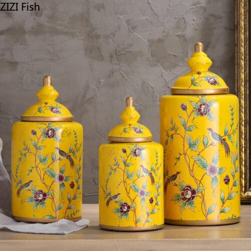 Flowers Pattern Classical Ceramic Vase Antique Candy Jar Tea Canister Multipurpose Porcelain Storage Jars Vintage Home Decor