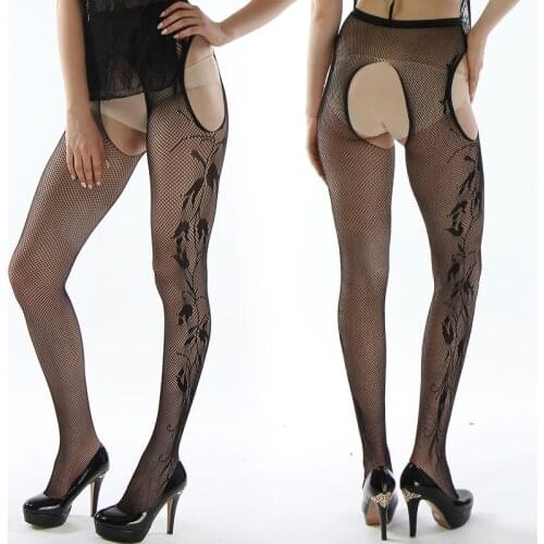 2019 new Sexy Tights Womens Stockings Lace Pantyhose Black Lady Open Crotch Fishnet Tights Wholesale