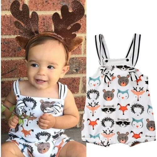 Newborn Kid Baby Girl Romper Jumpsuit Infant Toddler Summer Cute Animal Print Clothes Girls Sleeveless Outfits Overalls 0-24M