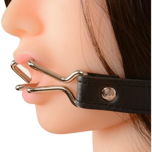 Stainless Steel Leather Claw Hook Mouth Spreader Force Open Mouth Hook Metal Gag For Couples Oral Sex Accessories Erotic Sex Toy