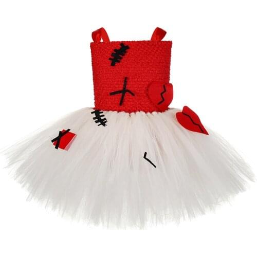 Voodoo Doll Girls Tutu Dress Red Beige Scary Halloween Costume for Kids Clothes Tulle Children Girls Fancy Carnival Party Dress