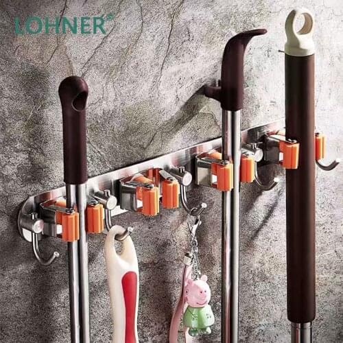 Lohner 304 Stainless Steel Mop Rack Multi-Function Wall Towel Hook Toilet Broom Storage Clip Handdoek Haakjes Ganchos De Pared