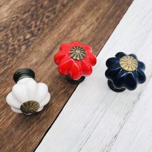 For Kids Room Furniture Cabinets Ceramic Knobs Cute Pumpkin Handles Pulls for Cupboard Closet Dresser Drawers Kitchen Decor 25mm