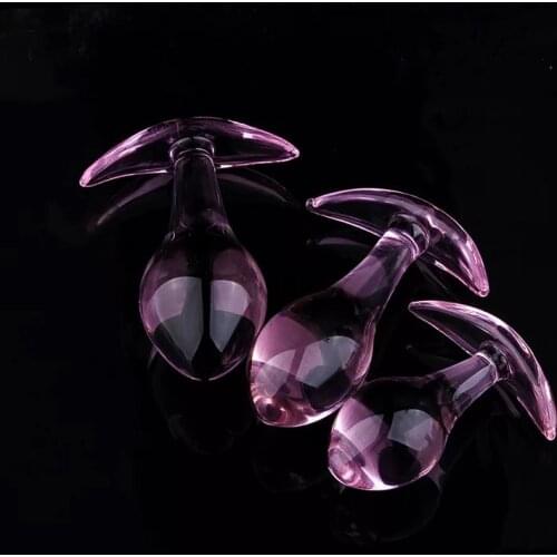 Cute Pink Glass Anal plug Set M L For Female Women Sleep Vaginal Anus Dilator Glass Phallus Small Butt Plug Sex Tools For Couple