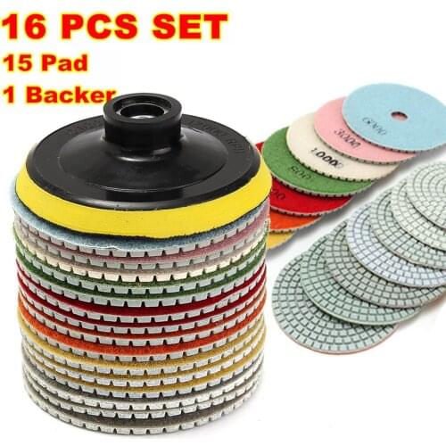 16pcs Diamond Polishing Pads Kit 4 inch 100mm Wet/Dry for Granite Stone Concrete Marble Polishing Use Grinding Discs Set