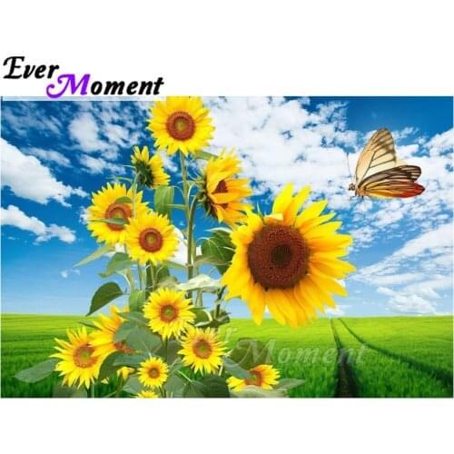 Ever Moment Diamond Painting 5D DIY Full Square Sunflower Butterfly Grass Rhinestone Mosaic Diamond Embroidery Decor ASF1630