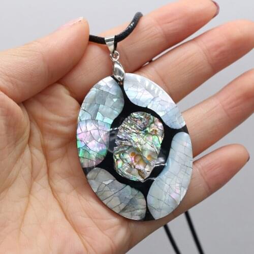 Natural Shell Necklace With Egg-Shaped Pendant Leather Cord 2MM Charms For Elegant Women Love Romantic Gift