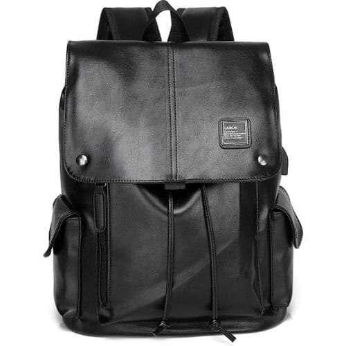 2021 New Waterproof PU Leather Mens Business Casual Laptop Backpack Lrge Capacity Backpack Daily Laptop Backpack