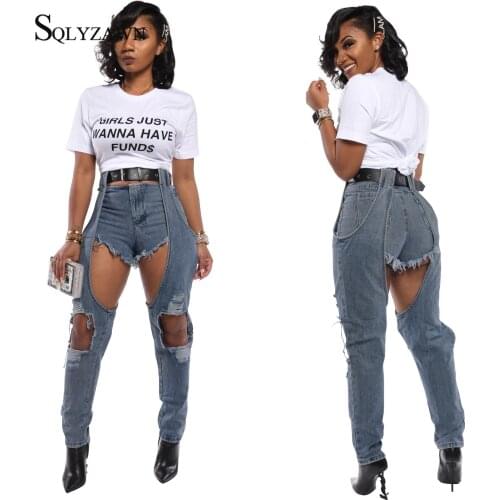 New Plus Size 2XL Ripped Jeans Womens Irregular Ripped Hole Denim Jeans Women High Waist Pants Overalls Female Torn Trousers