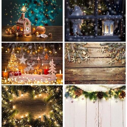 Christmas Fireplace Backdrop Photography Christmas Tree Vintage Rustic Wood Wall Xmas Photo Background Windows Winter Photocall