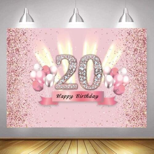 Pink 20th Photo Backdrop Girls Happy Birthday Party Custom Light Champagne Decoration Photography Backgrounds Banner