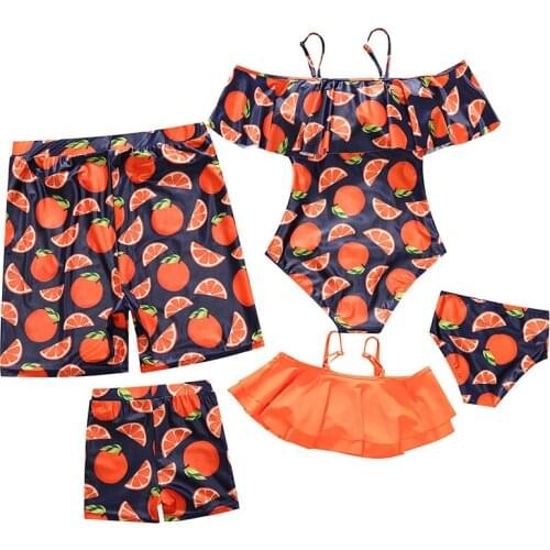 Family Swimwear Mother Daughter Matching Women Kids One Piece Swimsuit Men Boys Print Short Pants Bathing Suit