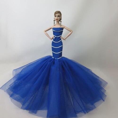Blue Mermaid Clothes For Barbie Doll Dresses Fishtail Wedding Dress For Barbie Doll Clothes 1/6 Handmade Dresses Vestidoes Toy