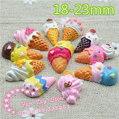 Resin 3D mixed style ice cream cone flat back food cabochon crafts for decoration 18-23mm