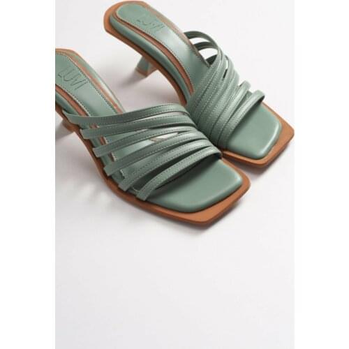 Luxury Shoes Heel for Women Leather Slip On Square Heel Summer Slippers Prom Platform High Stripper Fashion Shoes Made in Turkey