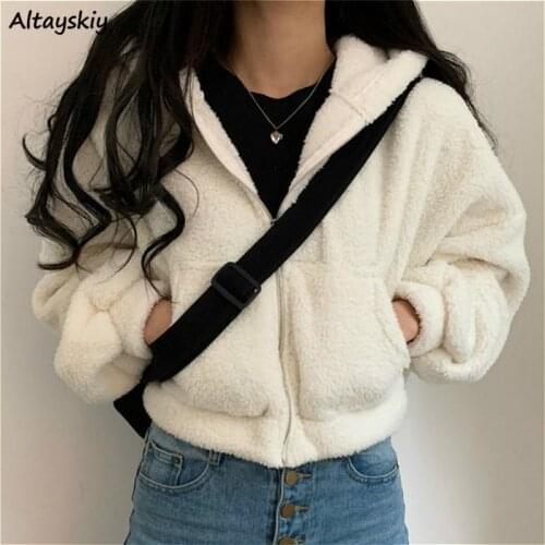 Cropped Hoodies Women Student Casual Fashionable Solid Zip-up Long Sleeve Kawaii Korean Style Spring All-match Female Sweatshirt