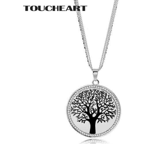 TOUCHEART Vintage Necklace Silver Color Stainless Steel Necklace with Polished Carved Tree Pendant Mother Day Jewelry SNE180007