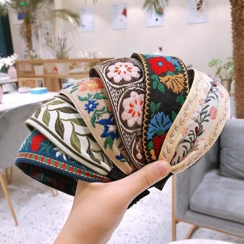 Embroidery Flower Ethnic Headbands For Women Hairbands Bezel National Hair Accessories Colorful Hair Band Hoops Headwear