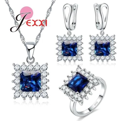 Top Quality 925 Sterling Silver Necklace Earring Ring Jewelry Sets Shiny Micro Inlay Paved AAA Zircon Jewelry for Women