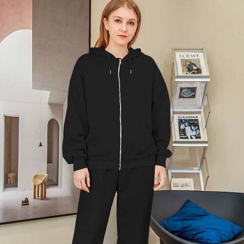 Black Hoodie Zipper Outfits for Women Cotton Long Sleeve Women Autumn Winter Jacket Zip Up Hoodie Pocket Pullover Sweatshirt