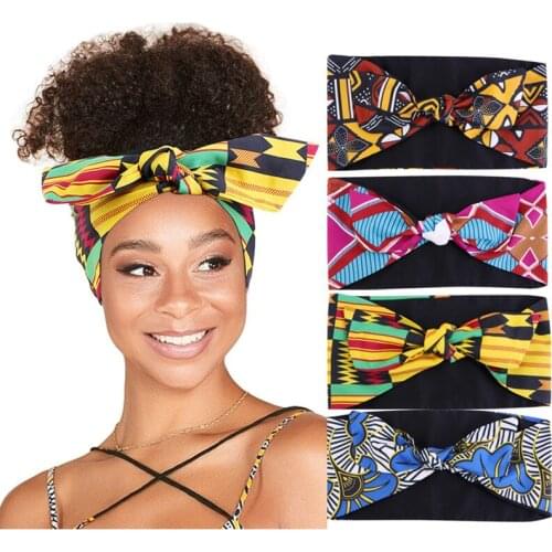 Women African Pattern Print Bandanas Headband Twist Style Girls Summer Bohemian Bow Hair Bands Hair Accessories Turban Headscarf