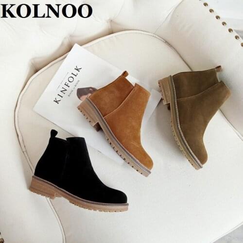 Kolnoo New Retro Handmade Ladies Block Heels Boots Thick-Sole Vintage Style Ankle Boots Four Colors Fashion Winter Short Shoes