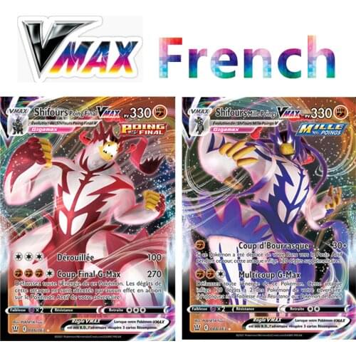 100 Pcs / Set Vmax Shining French Pokemon Cards Sword & Shield shining fates Battle Styles Game Collection Toys Gift