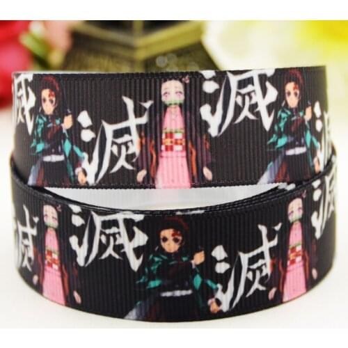 22mm 25mm 38mm 75mm Kimetsu no Yaiba Cartoon printed Grosgrain Ribbon party decoration 10 Yards X-03112