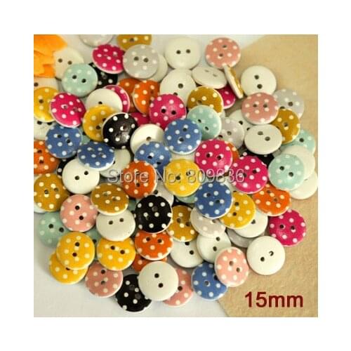 50pcs/lot Size:15mm New polka dots wooden buttons, scrapbooking, mixed wood button (ss-17)