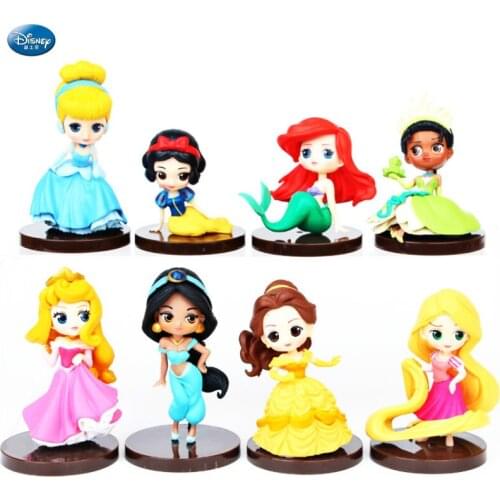 8pcs/set Disney princess mermaid princess snow white cute girl gift decoration ornament anime hand-made doll anime figure
