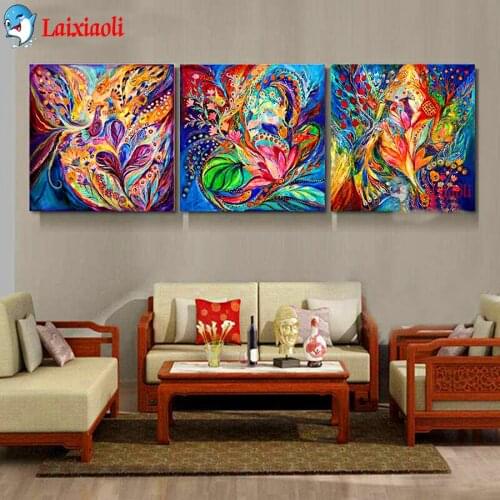 Abstract colored Mandala flower diy 5d diamond painting triptych full square round drill diamond embroidery sale decoration 3pcs