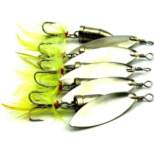 5pcs New Metal Hard Spinner Bait Spoon Fishing Lure 6.5cm 6g 6# Feather Hooks Artificial Wobble Bass Pike Fishing Tackle